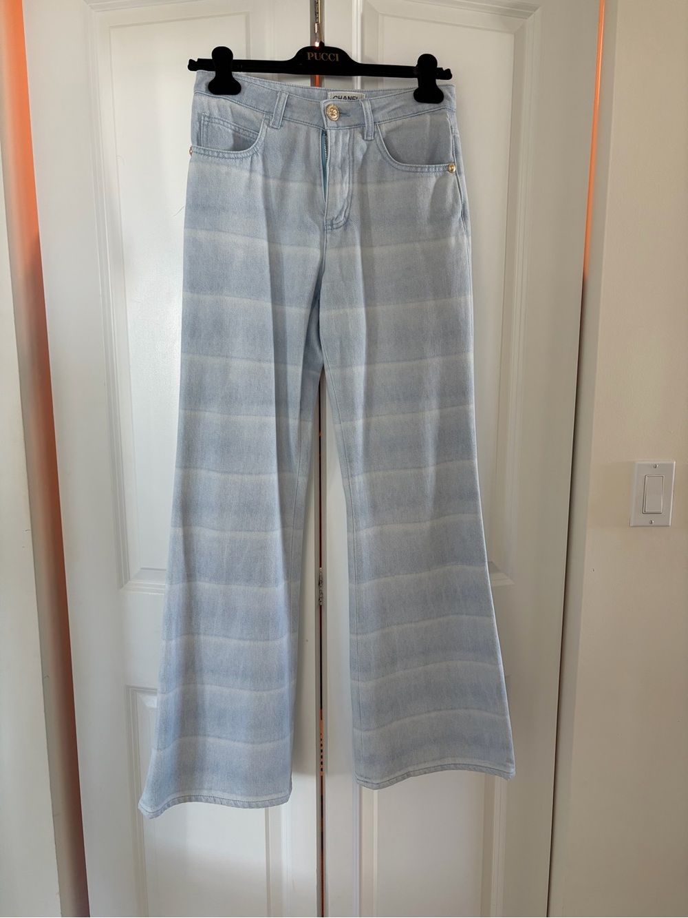 CHANEL Pale Blue Wide-Leg Jeans